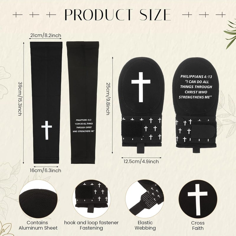 Geyoga Christian Sport Set Sliding Mitt and Cross Arm Sleeve Baseball Religious Glove Sliding Mitt Cooling Arm Sleeves - Image 2